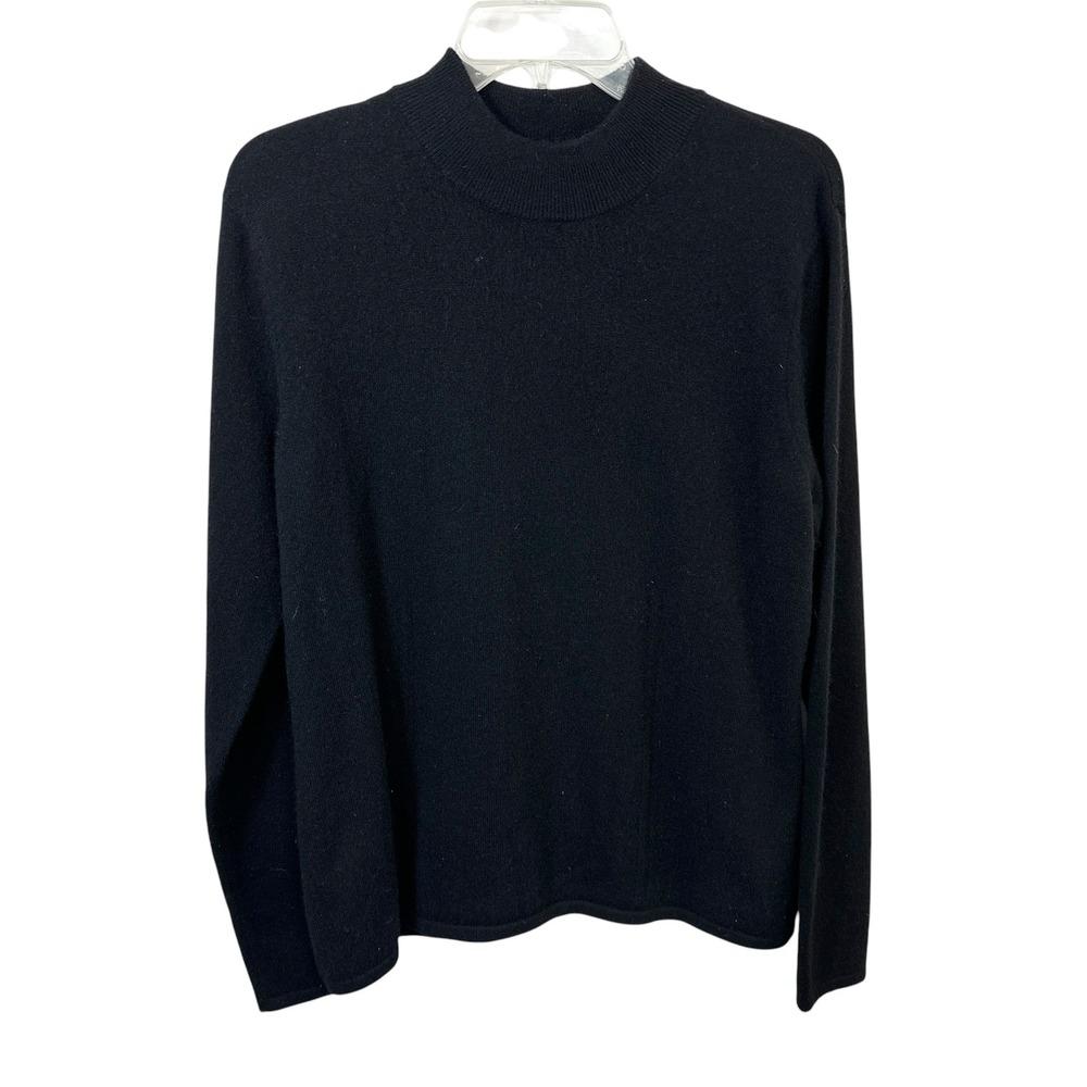 Prive XL Cashmere Sweater Women Solid Black Mock Neck Old Money Quiet Luxury 896